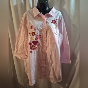 Pink Embroidered Button-Up Shirt